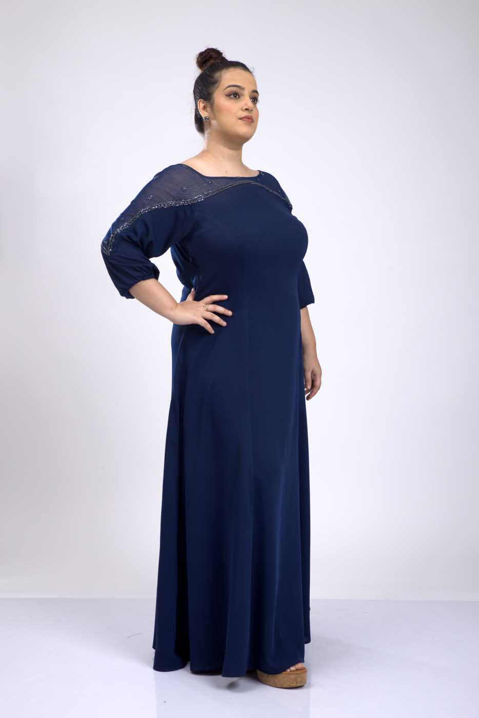 Blue Shadow 3/4th Sleeve Dress