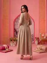 Taupe Nilofer Embroidered Dress