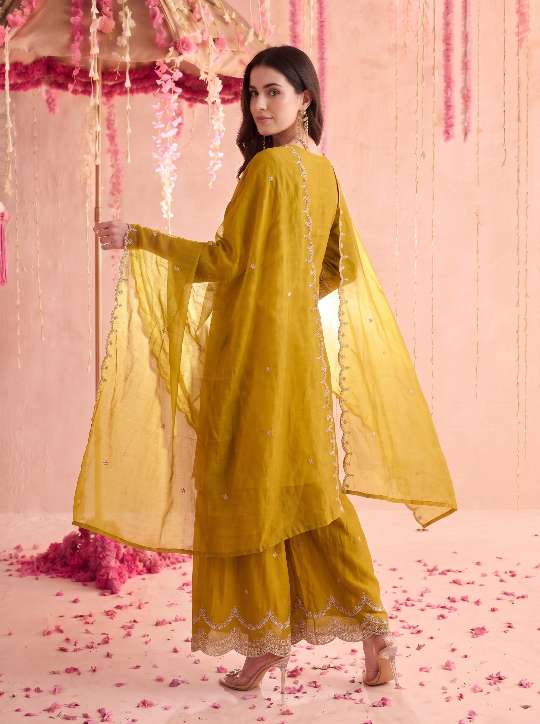 Lime Green Embroidered Sharara Set
