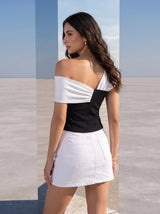 Monochrome Twist Off-Shoulder Top