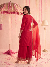 Crimson Red Embroidered Sharara Set