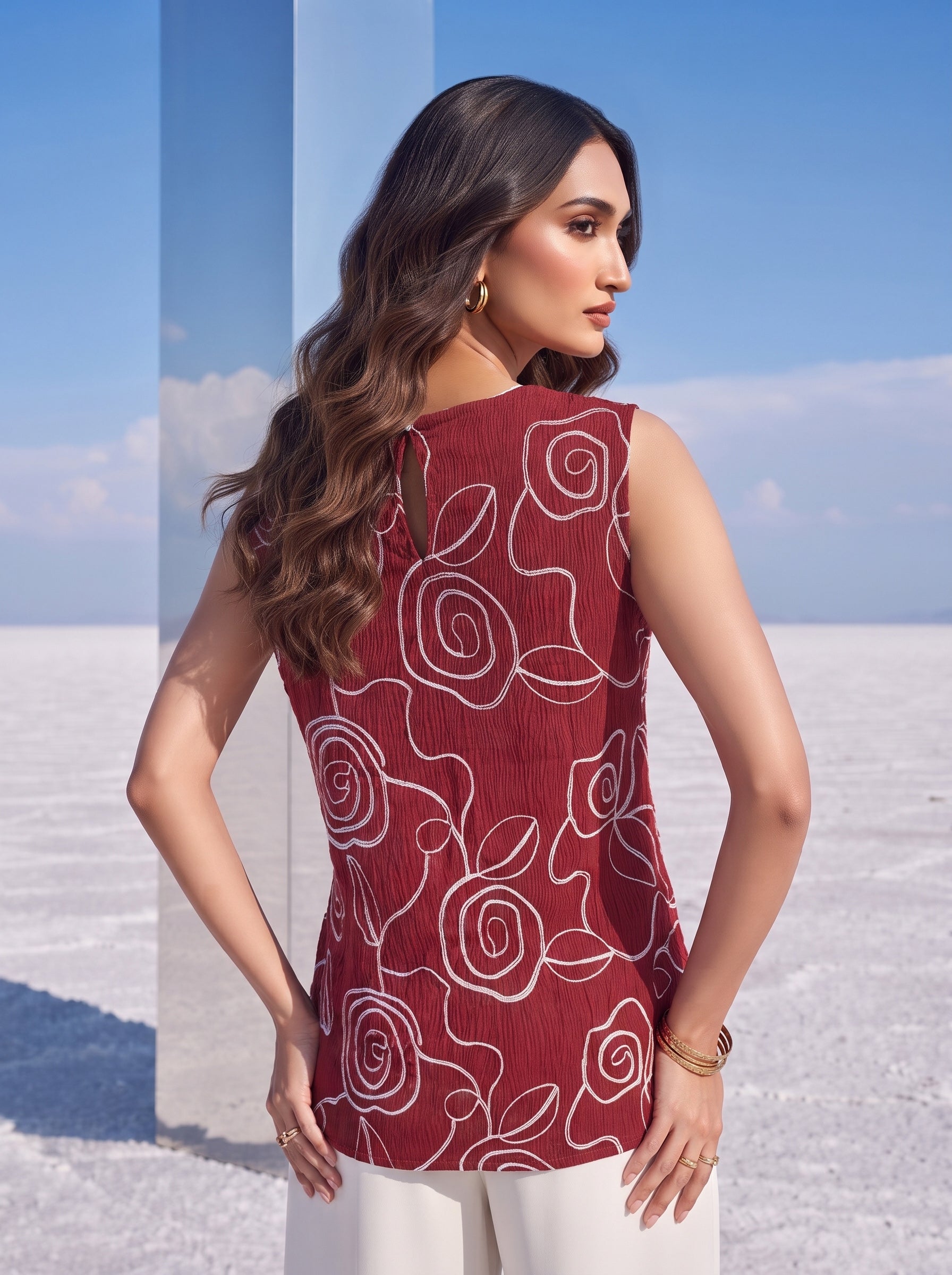 Crimson Rose Embroidered Top