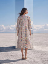 Mosaic Muse Off-White Midi Dress