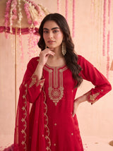Crimson Red Embroidered Sharara Set