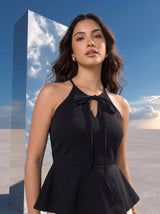 Noir Tie-Neck Peplum Halter Top