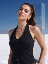 Noir Halter Slit Top