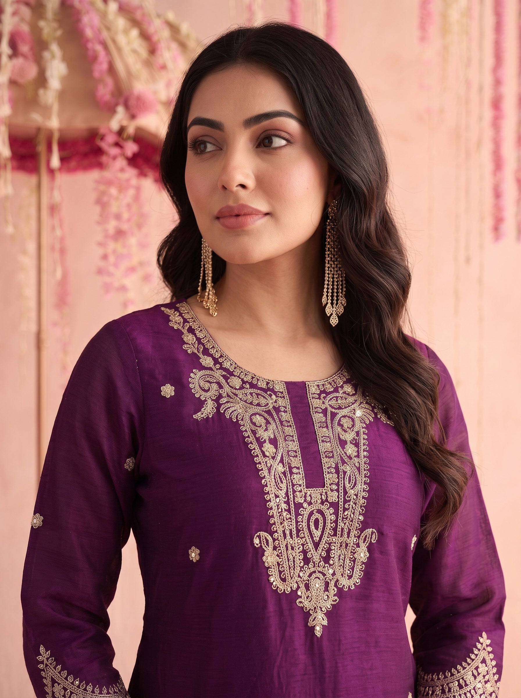 Royal Purple Embroidered Sharara Set