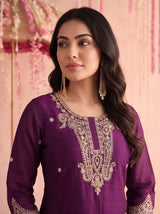 Royal Purple Embroidered Sharara Set
