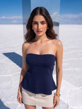 Navy Strapless Peplum Tube Top