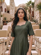 Olive Sweetheart-Neck Dress