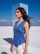 Cobalt Stripe Wrap Top