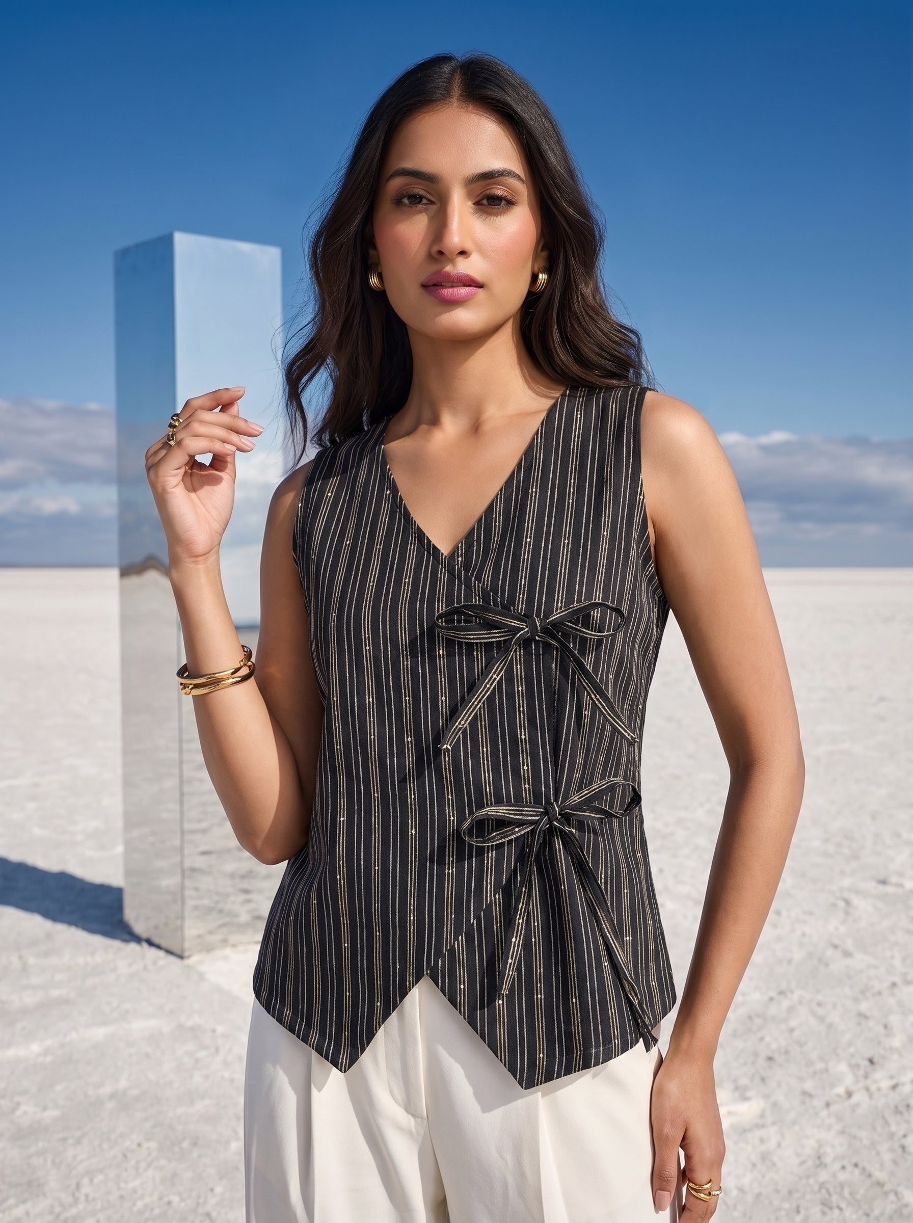 Onyx Stripe Wrap Top