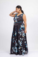 Cryptic Clues Black Floral Print Gown