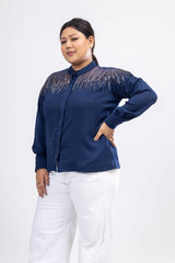 Betwixt Blue Embroidered Bomber Jacket