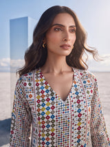 Mosaic Muse Off-White Midi Dress