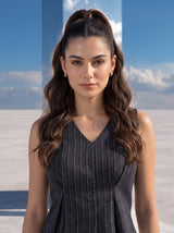Charcoal Draped Pinstripe Top