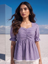 Amethyst Stripe Ruffle Top