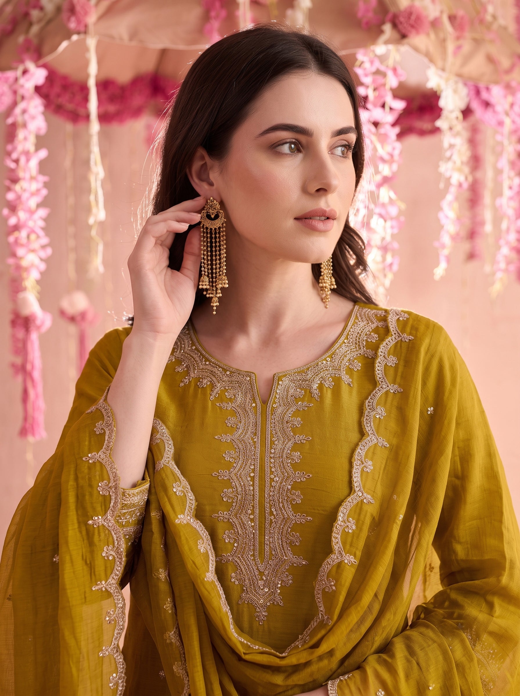 Lime Green Embroidered Sharara Set