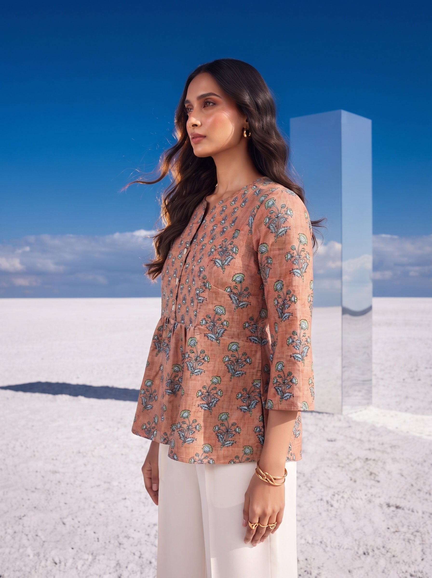 Tangerine Bloom Peplum Top