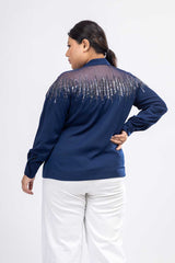 Betwixt Blue Embroidered Bomber Jacket