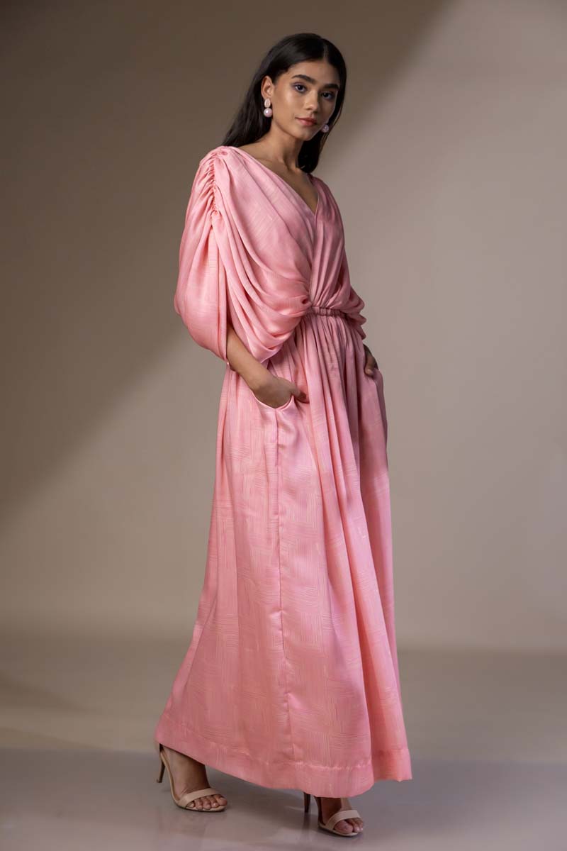 salmon pink kaftan dress