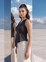 Charcoal Draped Pinstripe Top