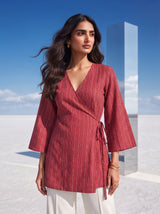 Crimson Stripe Wrap Top