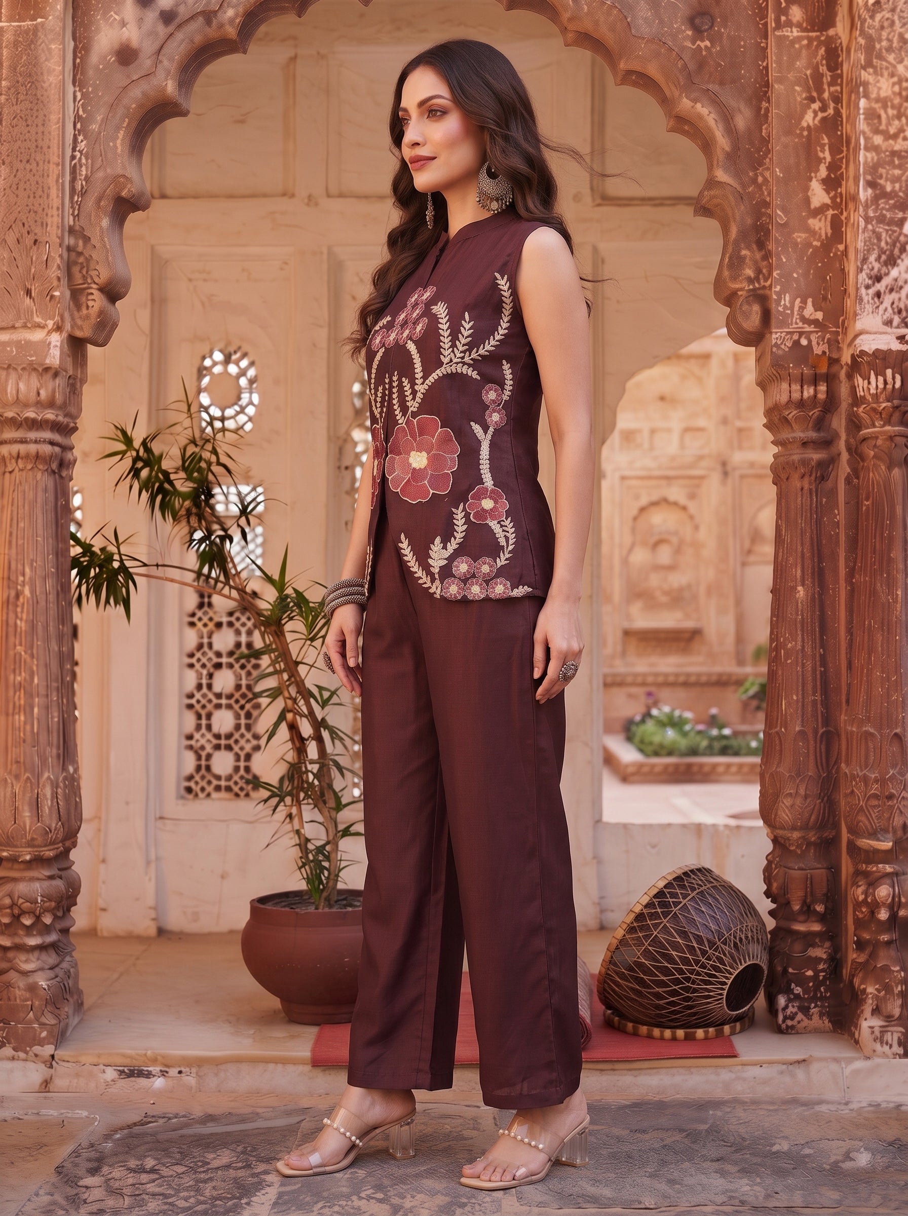 Mahogany Embroidered Co-ord Set