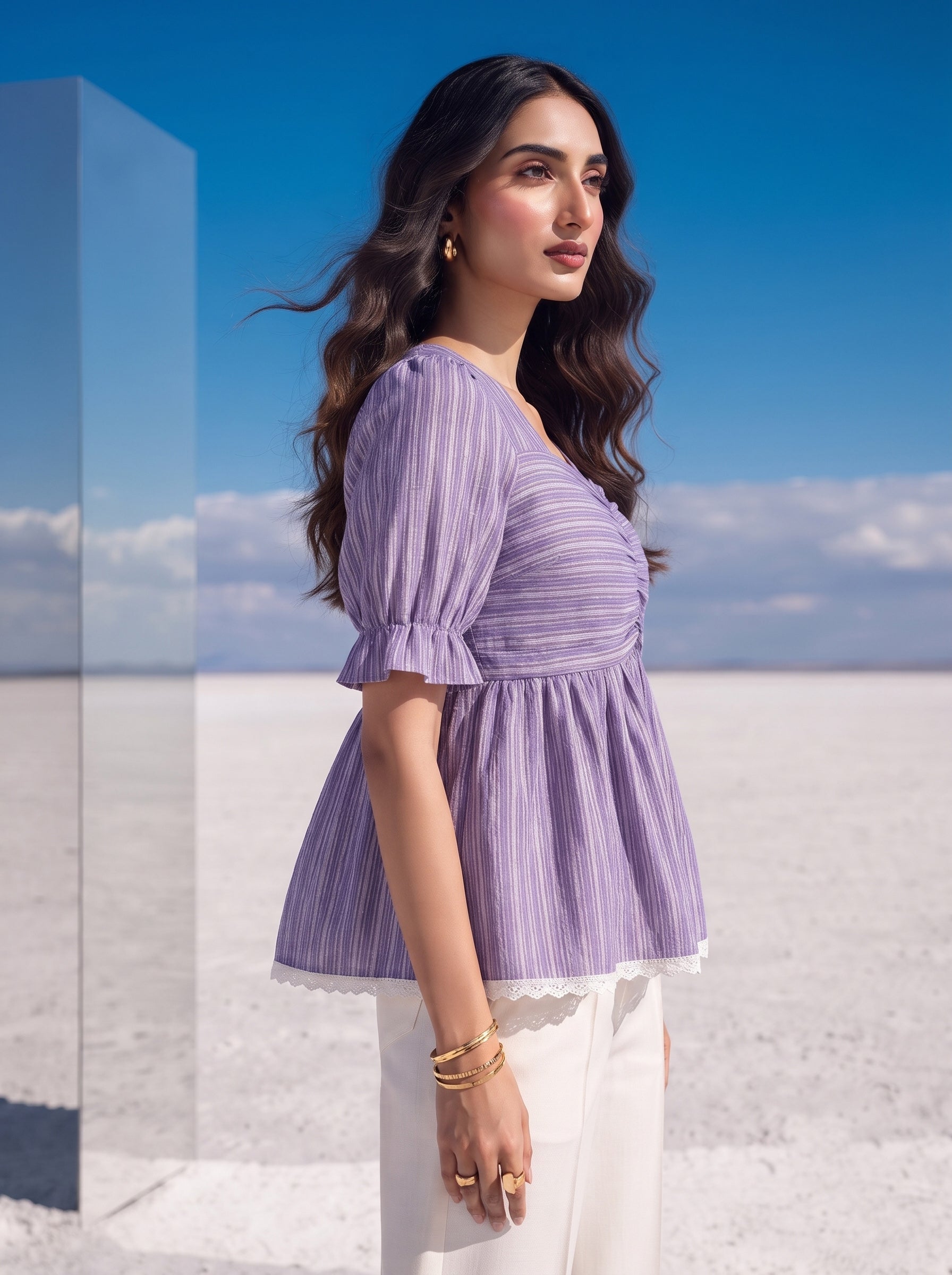 Amethyst Stripe Ruffle Top