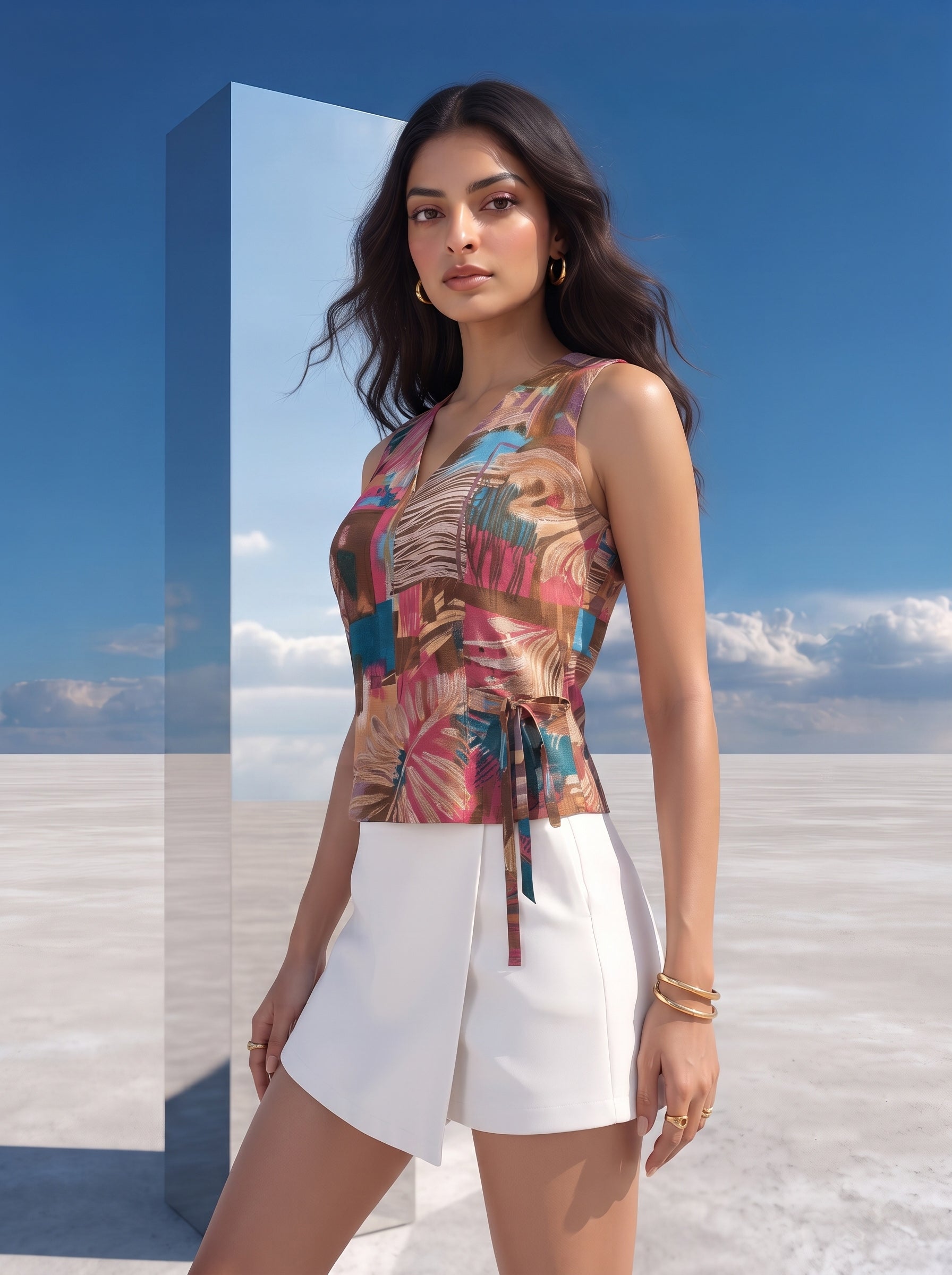 Sunset Mosaic Wrap Top
