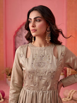 Taupe Nilofer Embroidered Dress