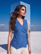 Cobalt Stripe Wrap Top