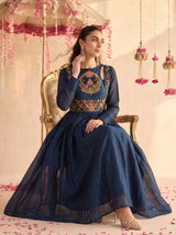 Navy Soraya Embroidered Dress