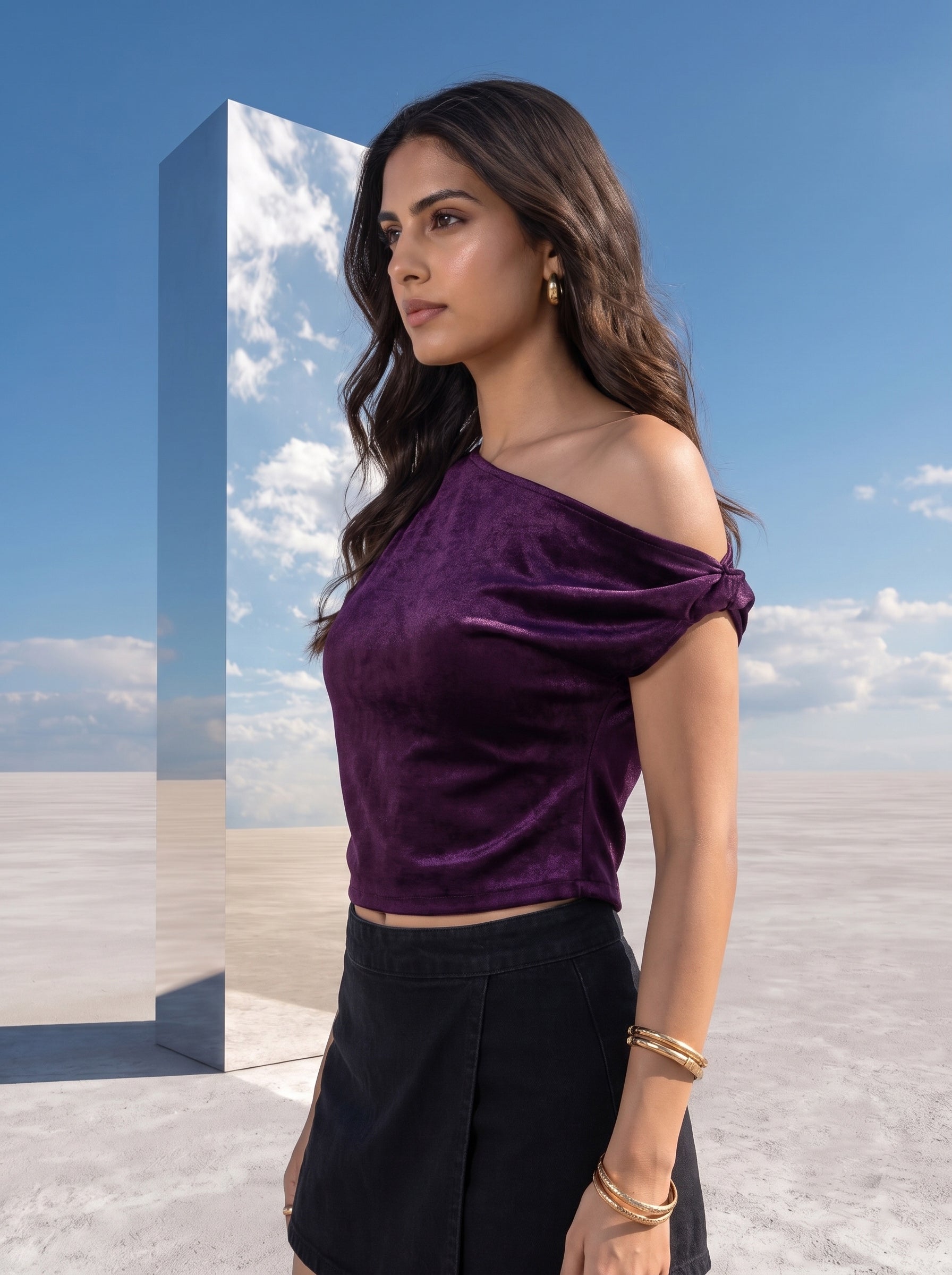 Plum Velvet Off-Shoulder Top