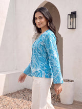Azure Paisley Button Top