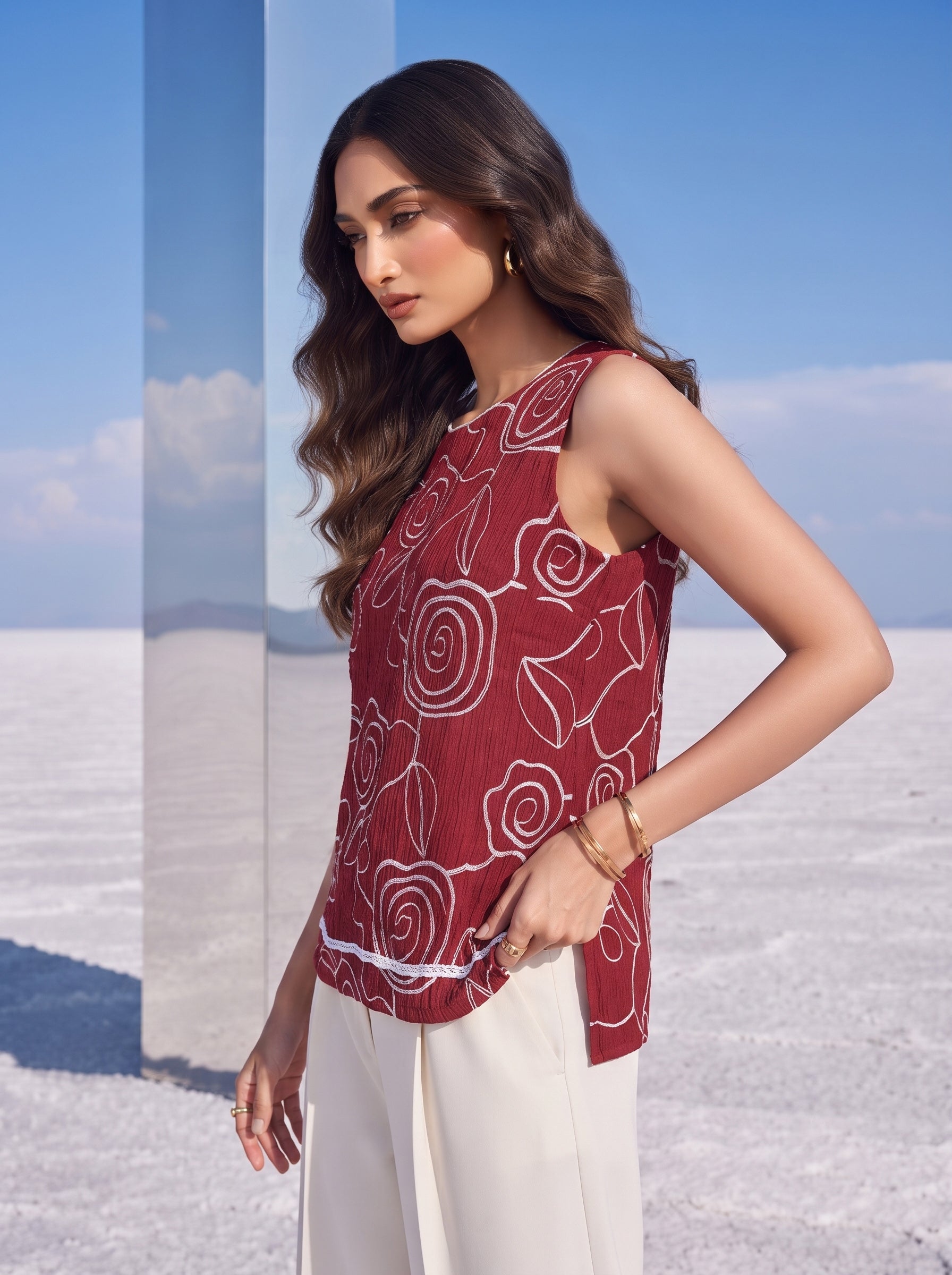 Crimson Rose Embroidered Top