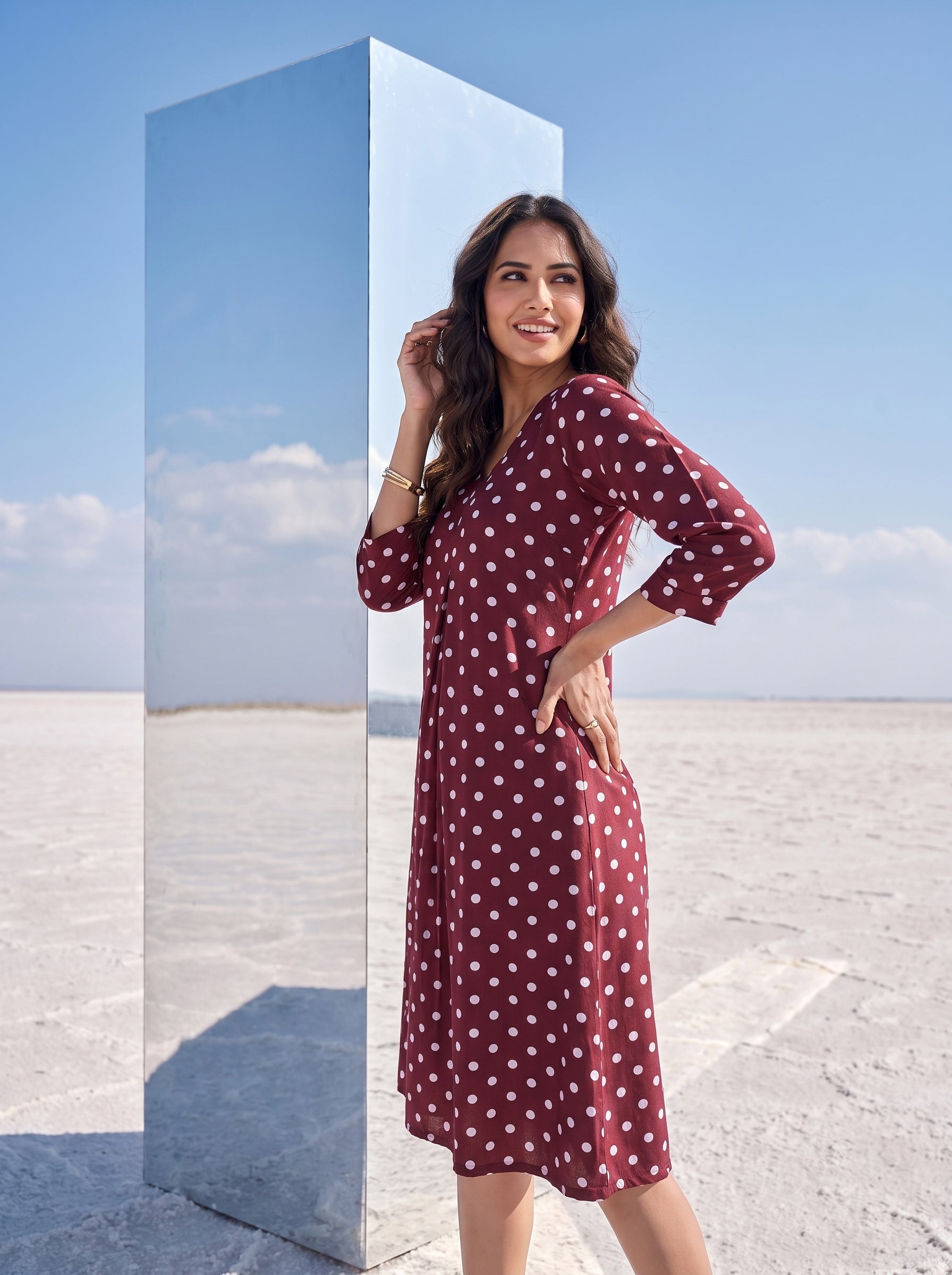 Polka Dot Diva Berry Chic Maroon Dress