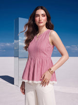Pink Stripe Lace-Trim Top