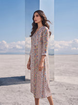 Mosaic Muse Off-White Midi Dress