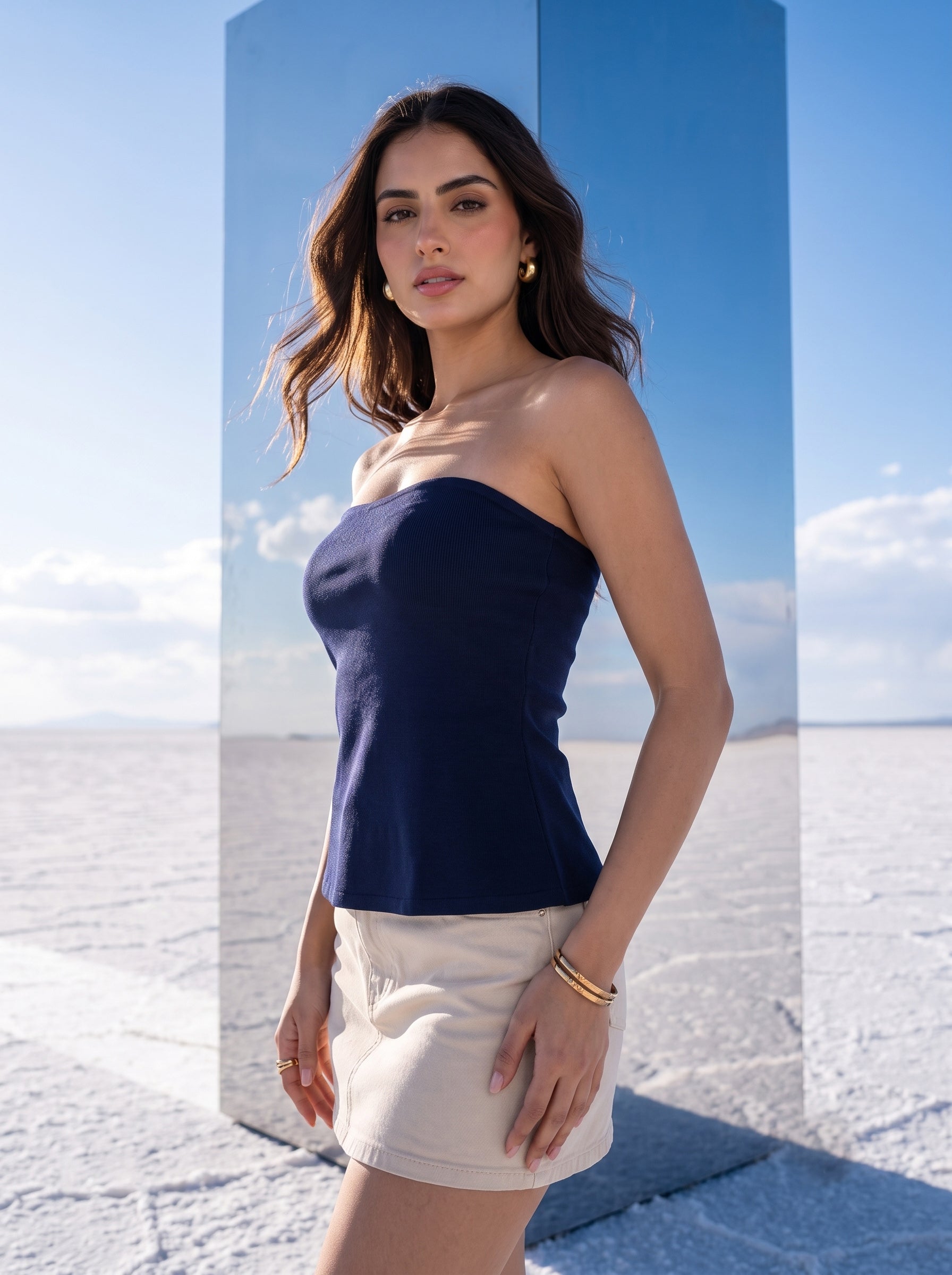 Navy Strapless Peplum Tube Top