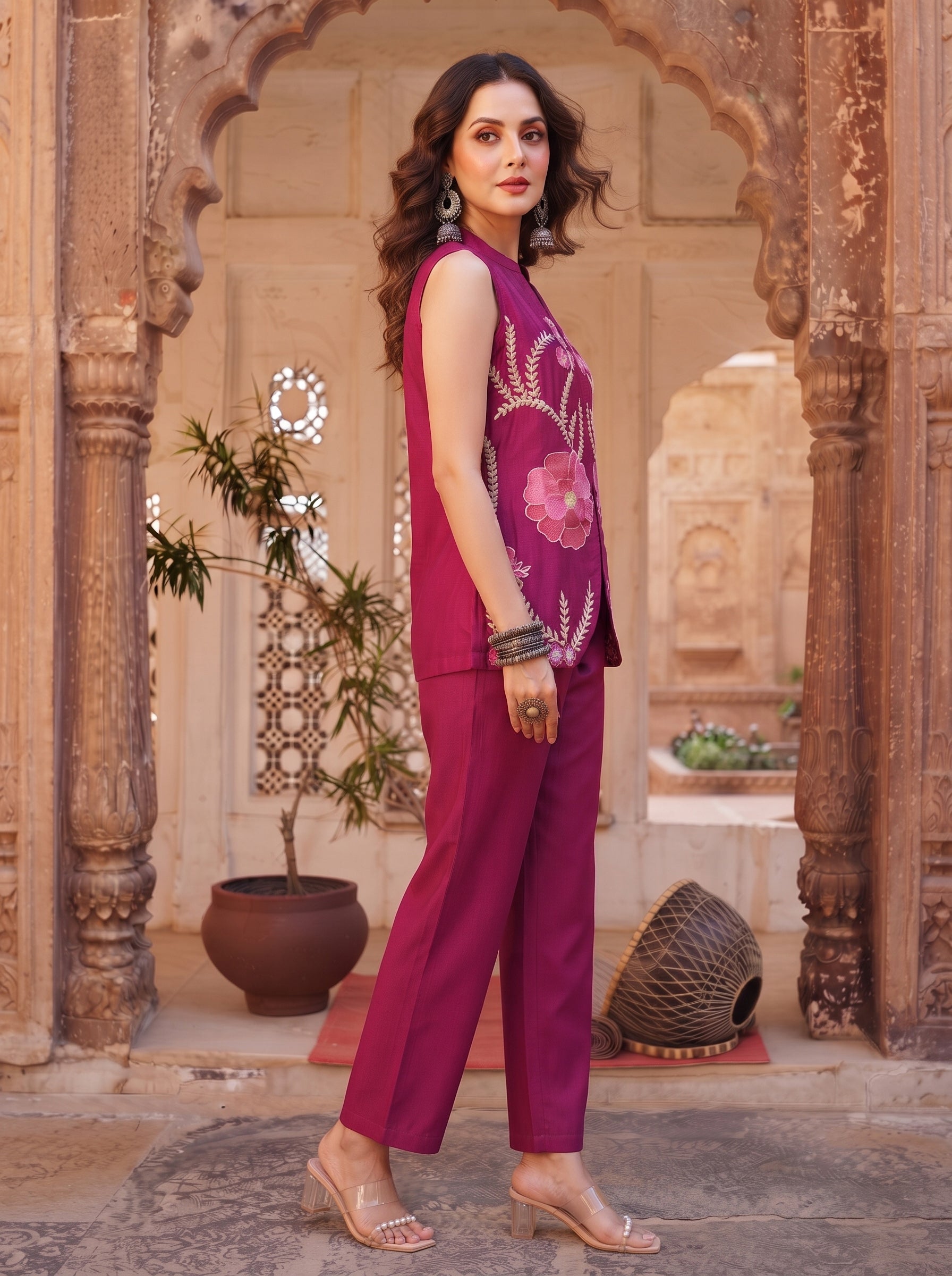 Magenta Embroidered Co-ord Set