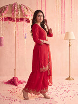 Crimson Red Embroidered Sharara Set