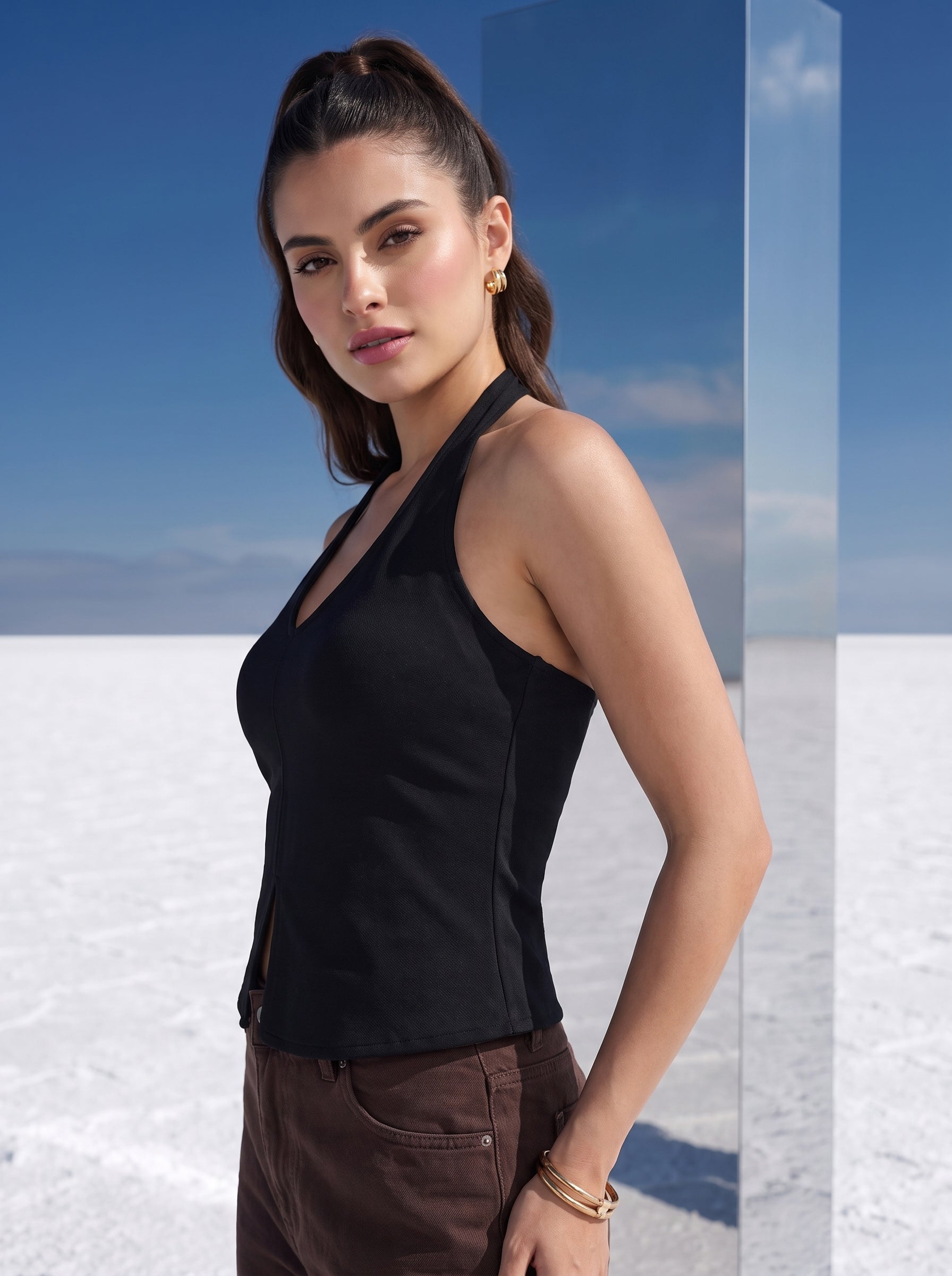 Noir Halter Slit Top