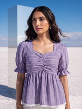 Amethyst Stripe Ruffle Top