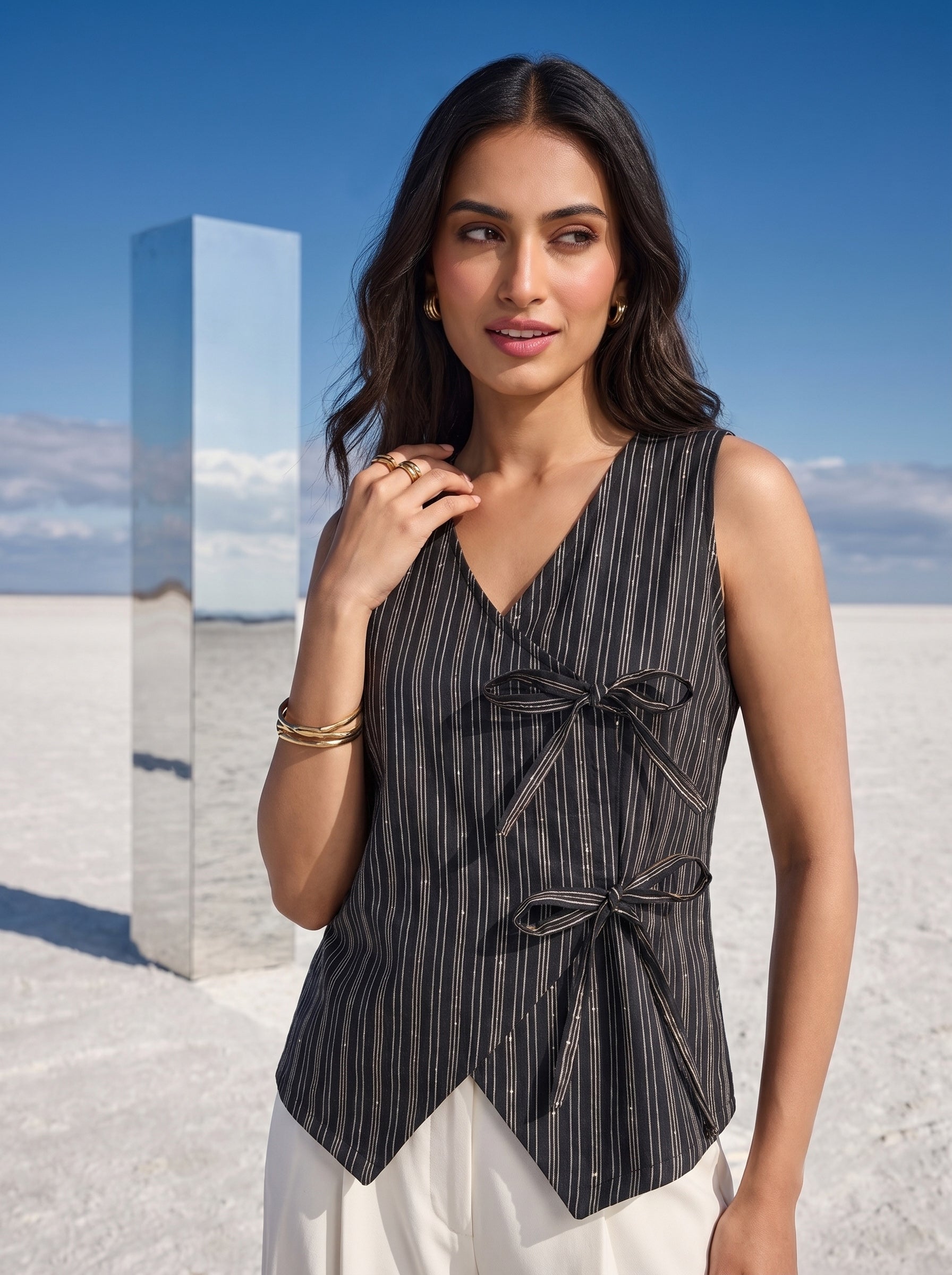 Onyx Stripe Wrap Top