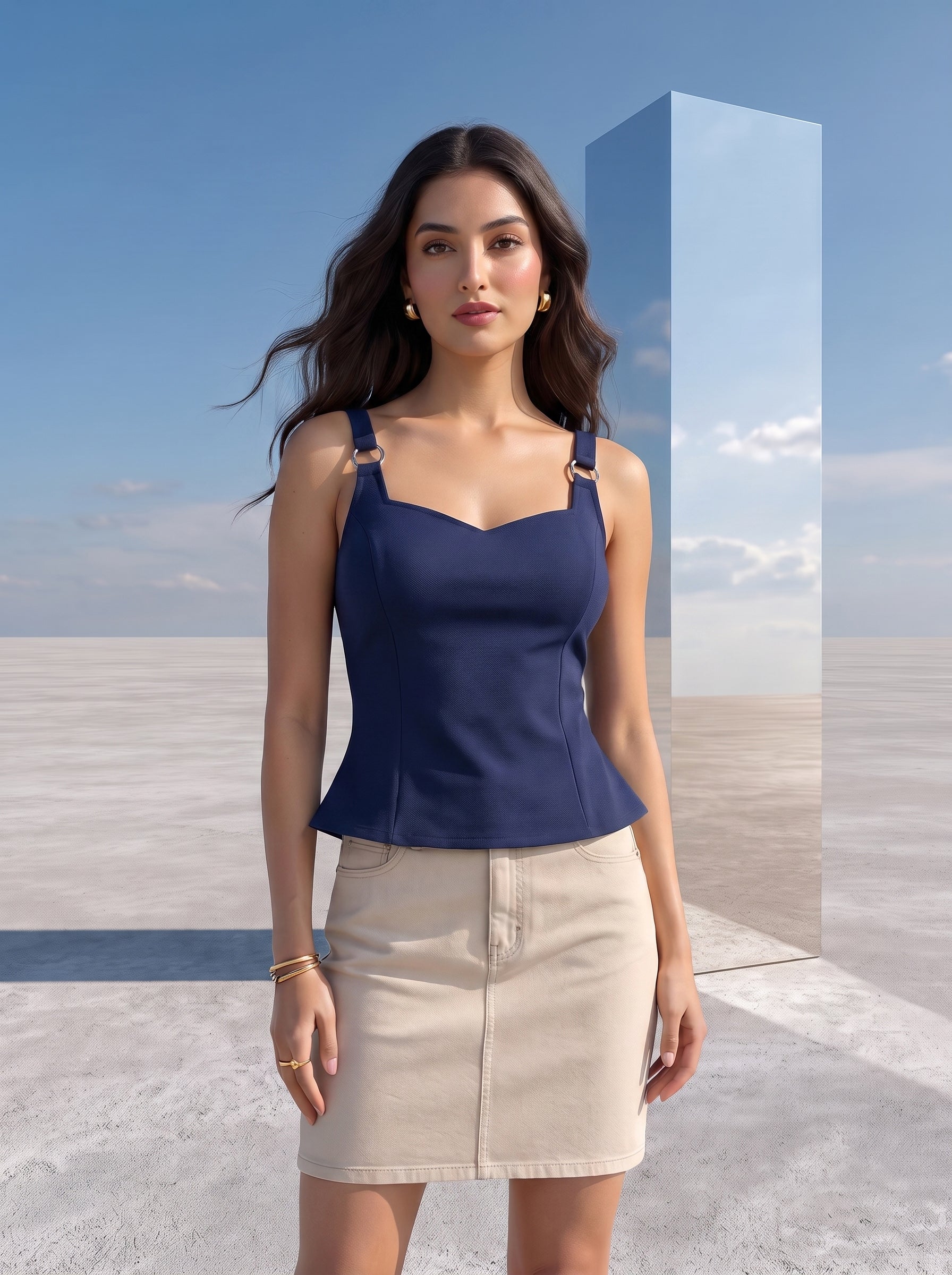 Navy Buckled Corset Camisole
