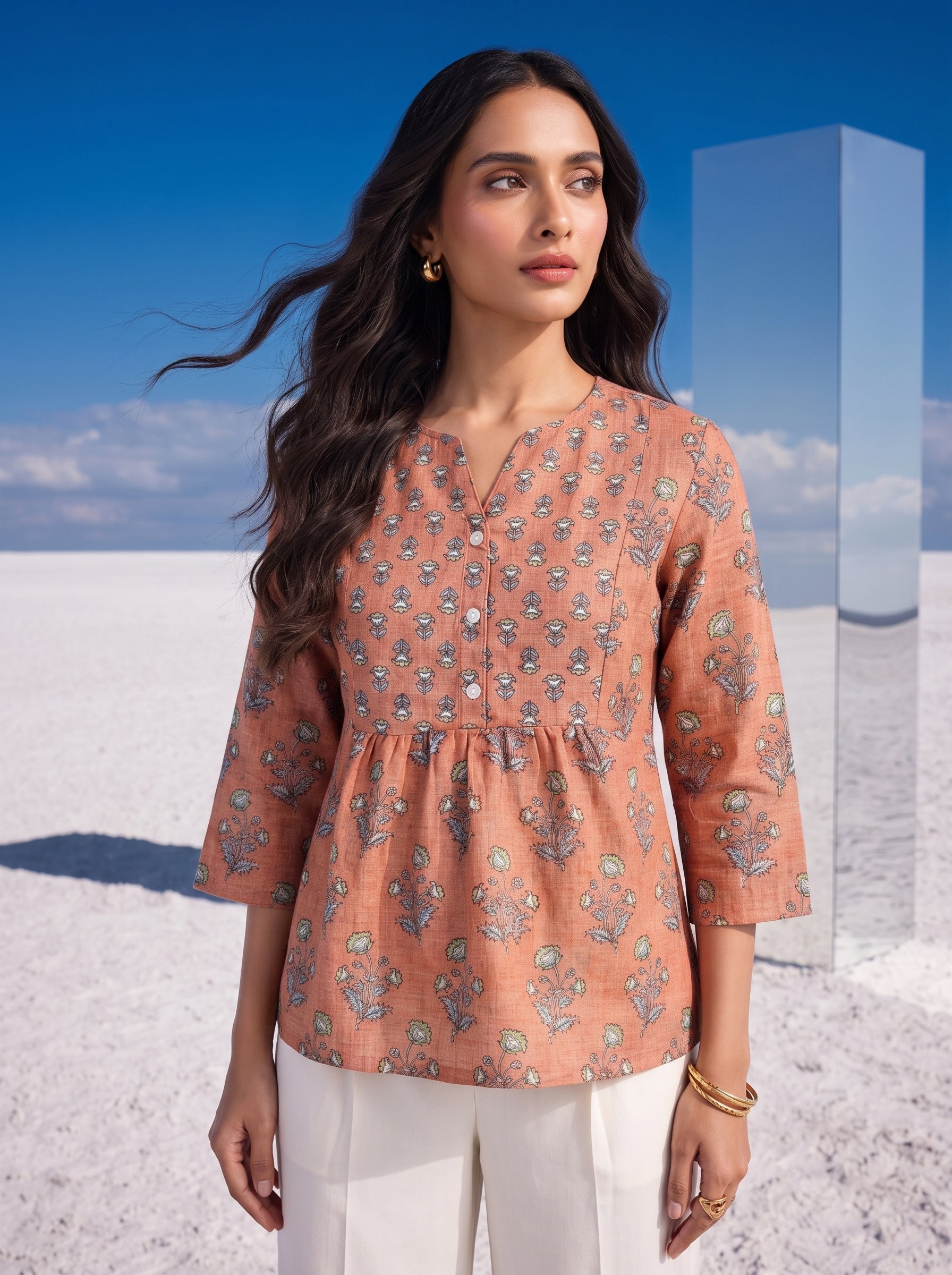 Tangerine Bloom Peplum Top
