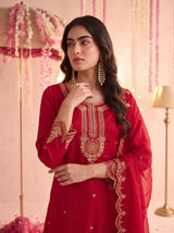Crimson Red Embroidered Sharara Set