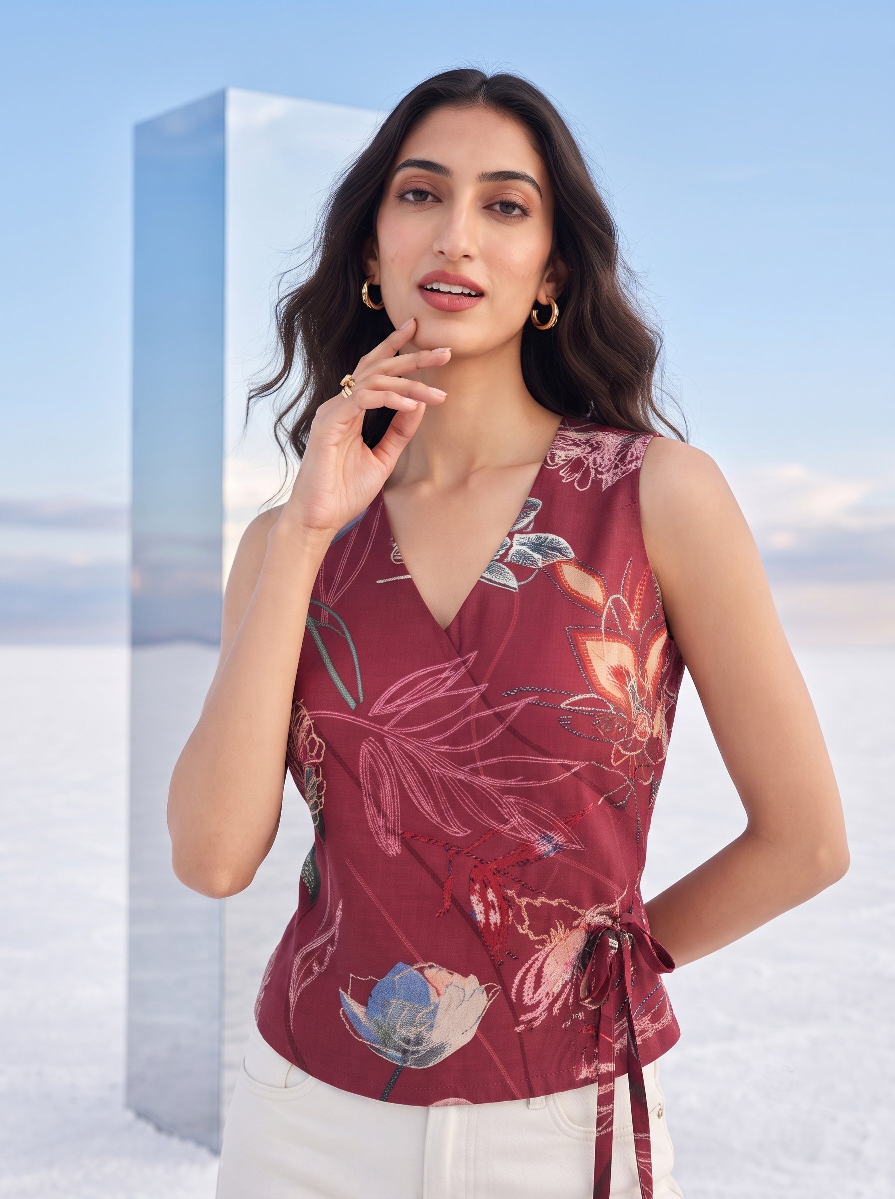 Crimson Meadow Wrap Top