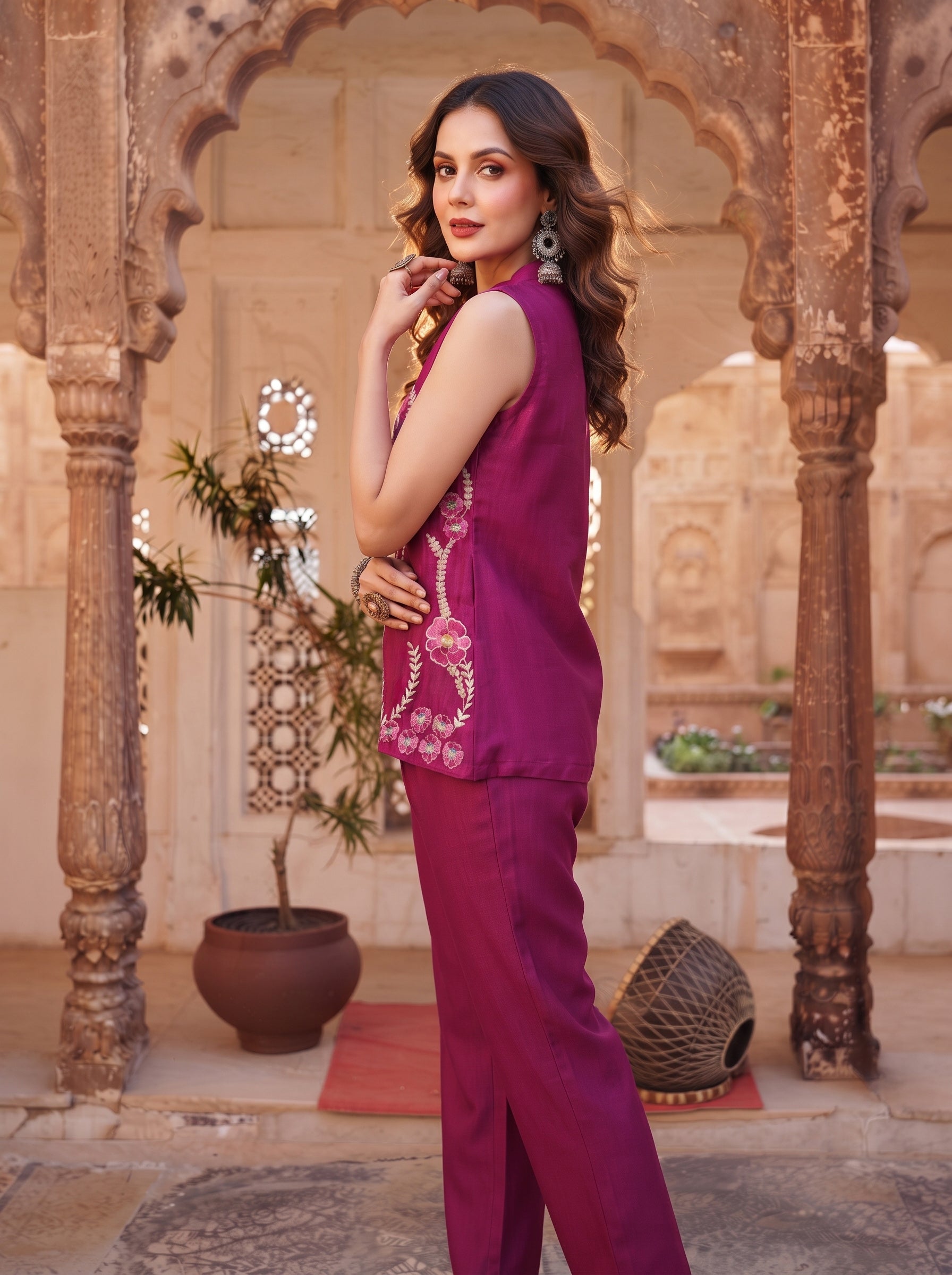 Magenta Embroidered Co-ord Set